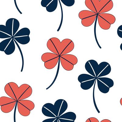 Flat Contemporary abstract clover seamless pattern with bold colors and asymmetrical layout on white concept as Bold colored abstract clovers with asymmetrical layout forming a str Clean Pro