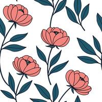 Flat Contemporary abstract peony seamless pattern with bold colors and asymmetrical layout on white concept as Bold colored abstract peonies with asymmetrical layout forming a stri Clean Pro vector