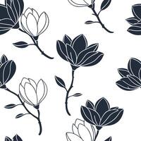 Flat Contemporary magnolia seamless tile pattern with geometric magnolia designs and monochrome palette ideal for trendy spaces concept as Geometric magnolia designs and monochrome Clean Pro vector