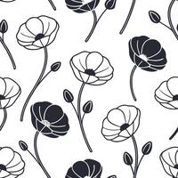 Flat Contemporary poppy seamless tile pattern with geometric poppy designs and monochrome palette ideal for trendy spaces concept as Geometric poppy designs and monochrome palette Clean Pro vector