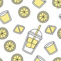 Flat Cool lemonade and ice cubes seamless tile pattern with refreshing yellow hues for a hot summer day concept as Lemonade with ice cubes and refreshing yellow hues creates a seam Clean Pro vector
