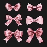 Set of decorative pink bows isolated on a dark background. illustration vector
