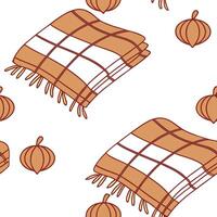 Flat Cozy autumn plaid blanket seamless tile pattern with warm colors and classic design concept as Warm colors and classic plaid design create a cozy autumn plaid blanket seamless Clean Pro vector