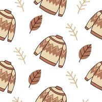 Flat Cozy autumn sweater seamless tile pattern with warm colors and textured knits concept as Warm colored textured knits create a cozy autumn sweater seamless tile pattern perfect Clean Pro vector