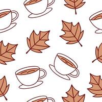 Flat Cozy autumn tea and leaves seamless tile pattern with warm inviting colors concept as Warm colored tea cups and autumn leaves create a cozy seamless tile pattern perfect for f Clean Pro vector