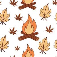 Flat Cozy bonfire and fall leaves seamless tile pattern with warm autumn tones concept as Warm bonfire flames and fall leaves create a cozy autumn seamless tile pattern perfect for Clean Pro vector