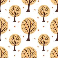 Flat Cozy autumn trees seamless tile pattern with falling leaves and warm hues for inviting spaces concept as Falling leaves and warm autumn hues arranged seamlessly to create cozy Clean Pro vector