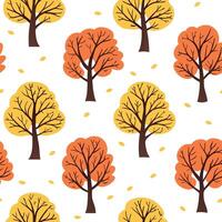 Flat Cozy autumn trees seamless tile pattern with falling leaves and warm hues for inviting spaces concept as Falling leaves and warm autumn hues arranged seamlessly to create cozy Clean Pro 3 vector