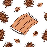 Flat Cozy knitted blanket and pinecone seamless tile pattern with warm autumn tones concept as Warm toned knitted blankets paired with pinecones create a cozy seamless tile pattern Clean Pro vector