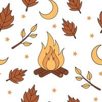 Flat Cozy bonfire seamless tile pattern with warm flames and autumn night elements concept as Warm flames and autumn night elements create a cozy bonfire seamless tile pattern perf Clean Pro vector