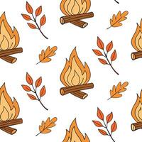 Flat Cozy campfire seamless tile pattern with warm flames and autumn foliage concept as Warm campfire flames and autumn foliage create a cozy seamless tile pattern perfect for fall Clean Pro vector
