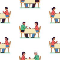 Flat Cozy Gatherings concept as Design a seamless background depicting cartoon style family gatherings around a table showcasing the warmth and togetherness of Yalda Night in Sim Clean Pro vector