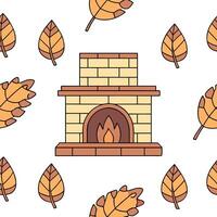 Flat Cozy fireplace and autumn leaves seamless tile pattern with warm inviting tones concept as A cozy fireplace surrounded by autumn leaves creates a seamless tile pattern with wa Clean Pro vector