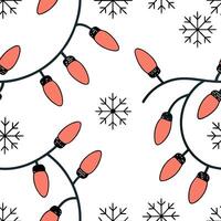 Flat Cozy holiday lights and snowflake seamless tile pattern with warm glowing accents concept as Warm glowing holiday lights paired with snowflakes create a cozy seamless tile pat Clean Pro vector