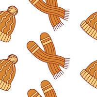 Flat Cozy knitted mittens and scarves seamless tile pattern with autumn hues and textures concept as Knitted mittens and scarves in autumn hues create a cozy seamless tile pattern Clean Pro vector