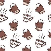 Flat Cozy winter mittens and hot cocoa seamless tile pattern with warm textures and festive vibes concept as Warm textured mittens and steaming hot cocoa cups create cozy seamless Clean Pro vector