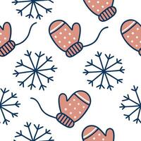 Flat Cozy winter mittens and snowflake seamless tile pattern with warm textures and cool accents concept as Cozy mittens paired with snowflakes create a seamless tile pattern with Clean Pro vector