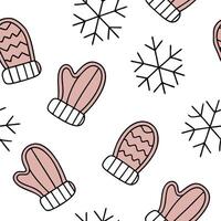 Flat Cozy winter mittens and snowflake seamless tile pattern with warm textures and cool accents concept as Cozy mittens paired with snowflakes create a seamless tile pattern with Clean Pro 2 vector