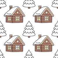 Flat Cozy winter cabin seamless tile pattern with snow covered rooftops and warm lights concept as Snow covered rooftops and warm lights on cozy cabins create a seamless tile patte Clean Pro vector