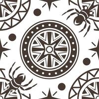 Flat Create seamless ethnic border tile patterns combining tribal art geometric motifs and cultural symbols perfect for brand development and digital campaigns concept as Fuse trib Clean Pro vector