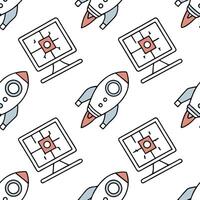 Flat Create seamless futuristic tile patterns that showcase technological advancements using digital interfaces and isolated white balance concept as Use digital elements circuits Clean Pro vector