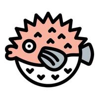 Puffer fish icon flat line style illustration representing a spiky, inflated fish, suitable for marine life, ocean conservation, and aquatic themes. vector