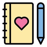 Love diary icon flat line style illustration representing personal romantic memories and feelings, suitable for couples, Valentines Day, and relationship content. vector