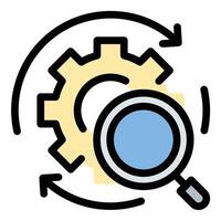 Research icon flat line style illustration representing investigation, data analysis, and knowledge discovery, suitable for academic studies, scientific research, and business analytics. vector
