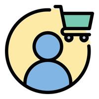 Buyer icon flat line style illustration representing purchasing and consumer activity, suitable for e-commerce, retail, and shopping applications. vector