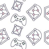 Flat Design seamless virtual pattern integrating digital grids neon pathways and geometric nodes with white balance concept as Showcase futuristic virtual networks through structur Clean Pro vector