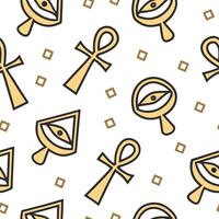 Flat Develop seamless tile design based on Ancient Egyptian cultural symbols incorporating hieroglyphs and gold accents concept as Utilize Egyptian hieroglyphs and gold detailing Clean Pro vector