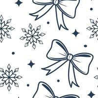 Flat Elegant Christmas ribbons and snowflakes seamless tile pattern with festive accents concept as Festive accents with elegant Christmas ribbons and snowflakes create seamless ti Clean Pro vector