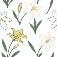 Flat Elegant Easter lilies and daffodils seamless tile pattern with soft pastel tones concept as Soft pastel tones feature elegant Easter lilies and daffodils in a seamless tile pa Clean Pro vector