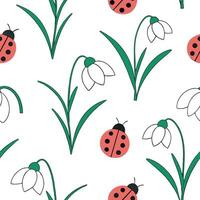 Flat Elegant Easter hyacinths and ladybugs seamless tile pattern with graceful spring motifs concept as Graceful spring motifs with elegant Easter hyacinths and ladybugs create sea Clean Pro vector