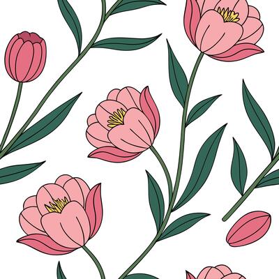 Flat Elegant Easter peonies and tulips seamless tile pattern with rich floral details concept as Rich floral details adorn elegant Easter peonies and tulips in seamless tile patter Clean Pro