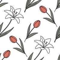 Flat Elegant Easter lilies and tulips seamless tile pattern with sophisticated spring design concept as Sophisticated spring design with elegant Easter lilies and tulips creates se Clean Pro vector