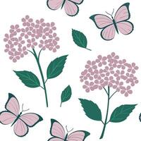 Flat Elegant Easter hydrangeas and butterflies seamless tile pattern with rich spring tones concept as Rich spring tones adorn elegant Easter hydrangeas and butterflies in seamless Clean Pro vector