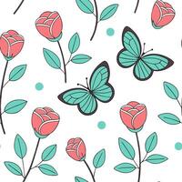 Flat Elegant Easter roses and butterflies seamless tile pattern with vibrant spring hues concept as Vibrant spring hues adorn elegant Easter roses and butterflies in seamless tile Clean Pro vector