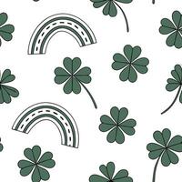 Flat Elegant four leaf clovers and rainbows seamless tile pattern with graceful spring motifs concept as Graceful spring motifs with elegant four leaf clovers and rainbows create s Clean Pro vector