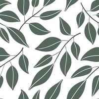 Flat Elegant eucalyptus seamless tile pattern with large green leaves and subtle grey accents on white background ideal for luxurious bathrooms concept as Large green eucalyptus le Clean Pro vector