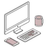 Flat Elegant Home Office with Automated Gadgets concept as A glossy background depicting an elegant home office setup with automated gadgets and devices providing ample copy space Clean Pro vector