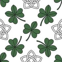 Flat Elegant Irish clovers and Celtic knots seamless tile pattern with rich green tones concept as Rich green tones highlight elegant Irish clovers intertwined with Celtic knots in Clean Pro vector