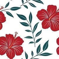 Flat Elegant hibiscus seamless tile pattern with large red blooms and subtle green leaves on white background ideal for luxurious bathrooms concept as Large red hibiscus blooms and Clean Pro vector