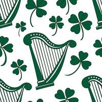Flat Elegant Irish harps and shamrocks seamless tile pattern with rich green accents concept as Rich green accents highlight elegant Irish harps intertwined with shamrocks in seaml Clean Pro vector