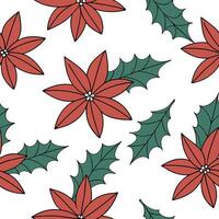 Flat Elegant poinsettia and holly seamless tile pattern with rich red and green hues concept as Rich red poinsettias and holly leaves create an elegant seamless tile pattern with v Clean Pro vector