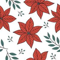 Flat Elegant poinsettia seamless tile pattern with large red blooms and subtle green leaves on white background ideal for luxurious bathrooms concept as Large red poinsettia blooms Clean Pro vector