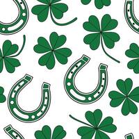 Flat Elegant shamrocks and lucky horseshoes seamless tile pattern with rich green tones concept as Rich green tones highlight elegant shamrocks intertwined with lucky horseshoes in Clean Pro vector