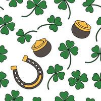 Flat Elegant shamrocks and pots of gold seamless tile pattern with rich green and gold tones concept as Rich green and gold tones highlight elegant shamrocks intertwined with pots Clean Pro vector