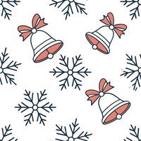 Flat Elegant snowflake and Christmas bell seamless tile pattern with festive winter elements concept as Festive Christmas bells paired with elegant snowflakes create a seamless til Clean Pro vector
