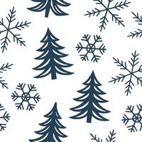 Flat Elegant snowflake and tree silhouette seamless tile pattern with frosty winter forest concept as Snowflakes paired with tree silhouettes create an elegant seamless tile patter Clean Pro vector